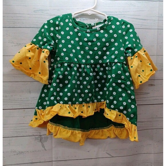 Parya Toddler Girl 2 Pcs Set Sz 3T Green Yellow Floral Polkadot Ruffles - Picture 2 of 7